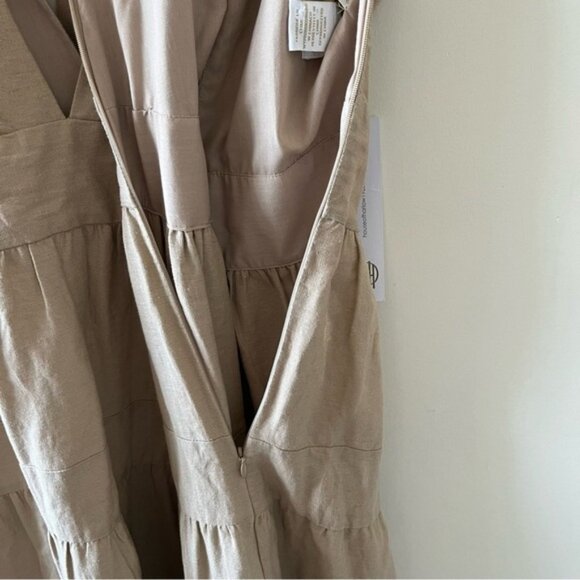 House Of Harlow 1960 Tan Linen Blend Tiered Plunge V Neck Midi Dress Size Medium - Picture 7 of 11